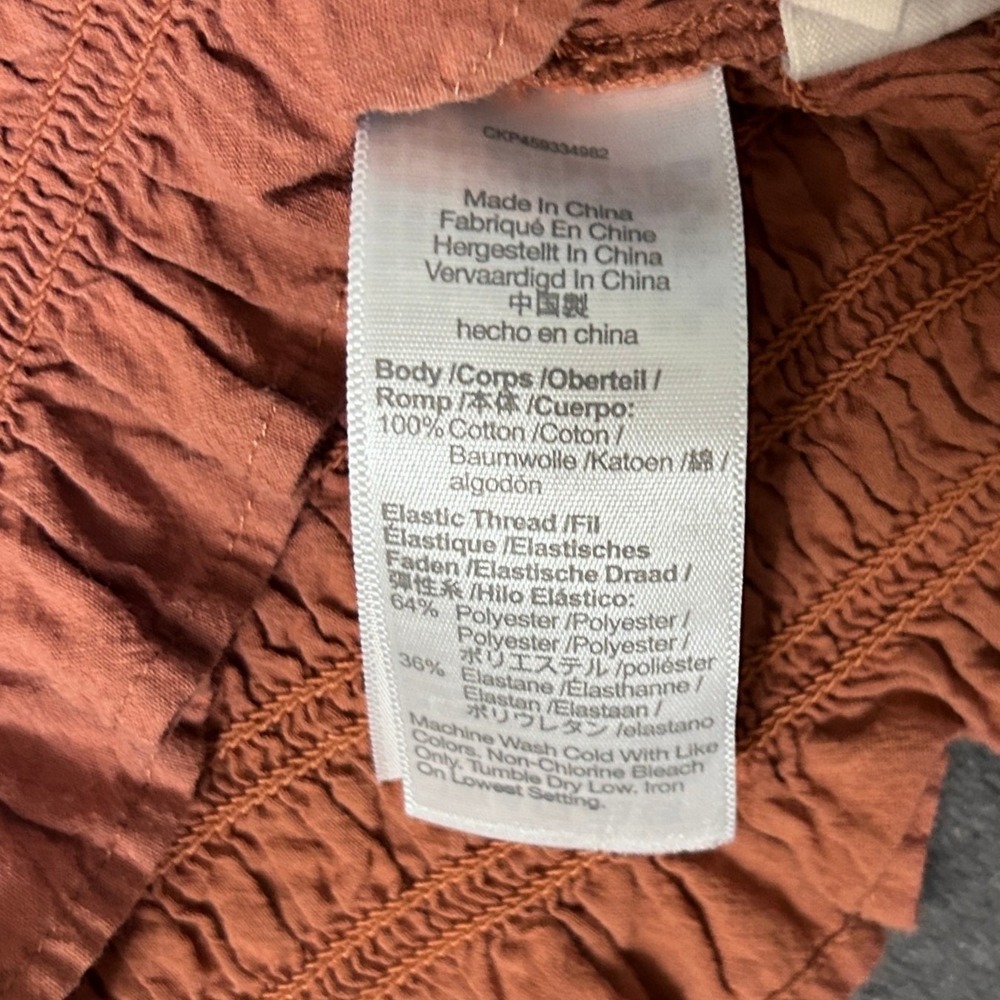 Madewell Lucie Smocked Top Womens XS Umber Terracotta Puff Sleeve Square Neck - Picture 8 of 9